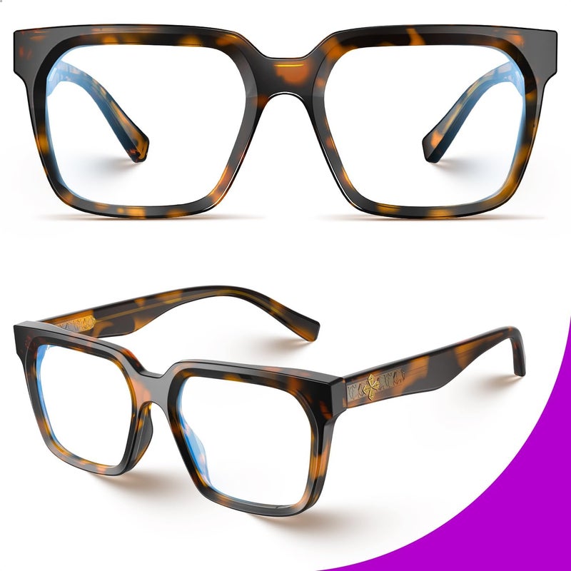 VISOONE 2 Pack Rectangle TR90 Blue Light Blocking Glasses Computer Eyewear with Preppy Look for Women and Men Cougar - Image 2